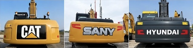 Fotografías referenciales de excavadoras Caterpillar, SANY y Hyundai